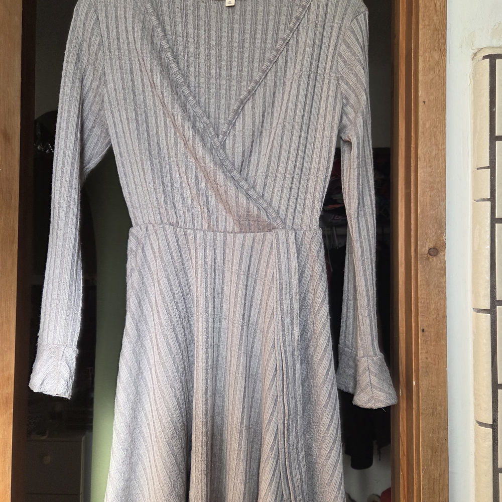 Living Doll Ribbed Gray Long Sleeve Dress